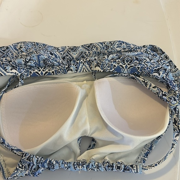 KONA SOL Halter Blue Floral Botanical‎ Blue & White Tankini Swimsuit Swim Top - Picture 10 of 14